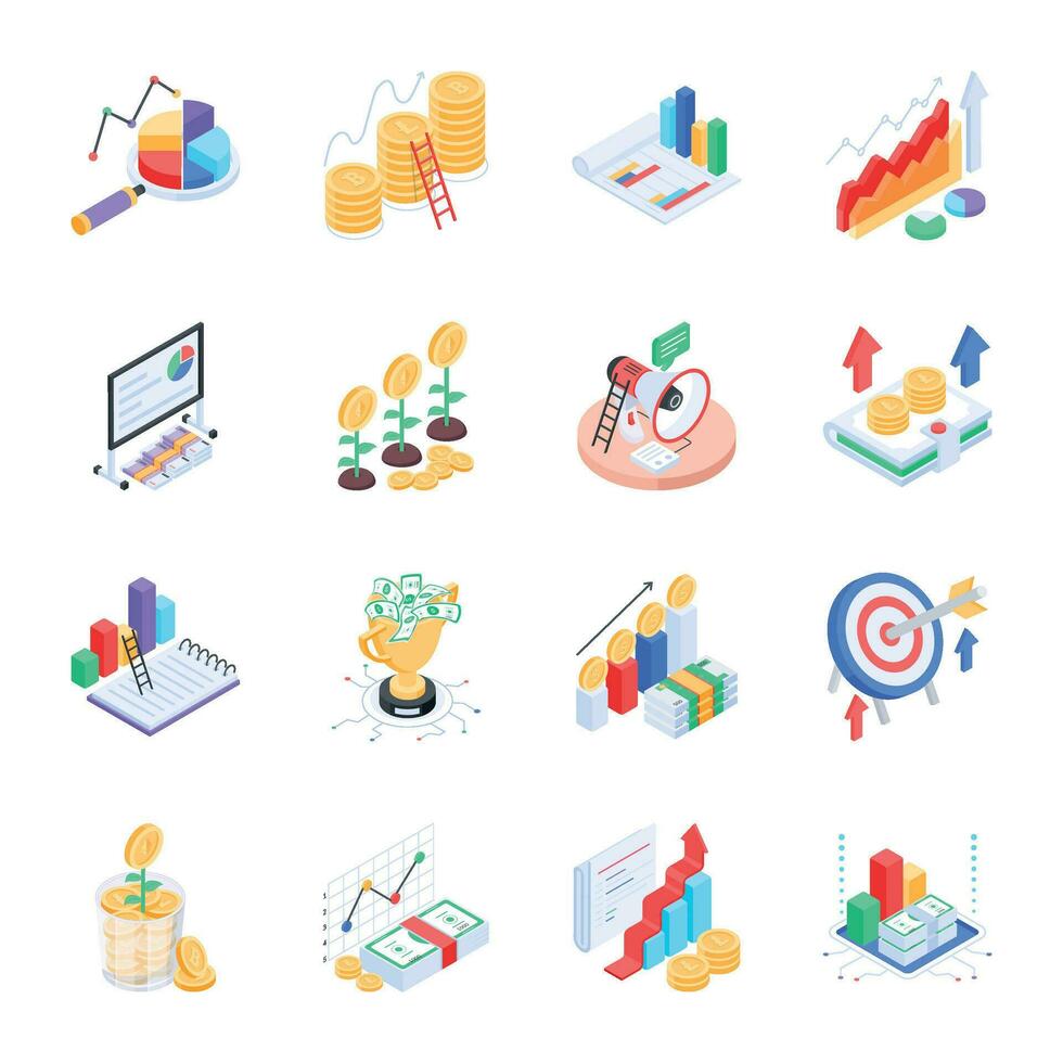 Pack of Trading Isometric Icons vector