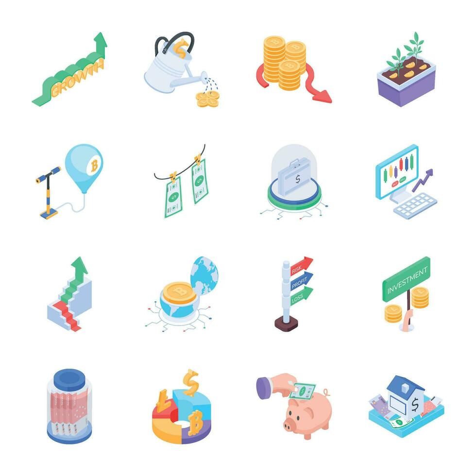 Set of Digital Currencies Isometric Icons vector