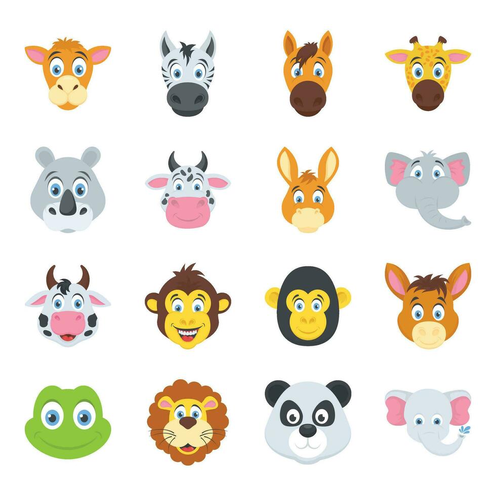 Wildlife Animals Flat Vector Icons