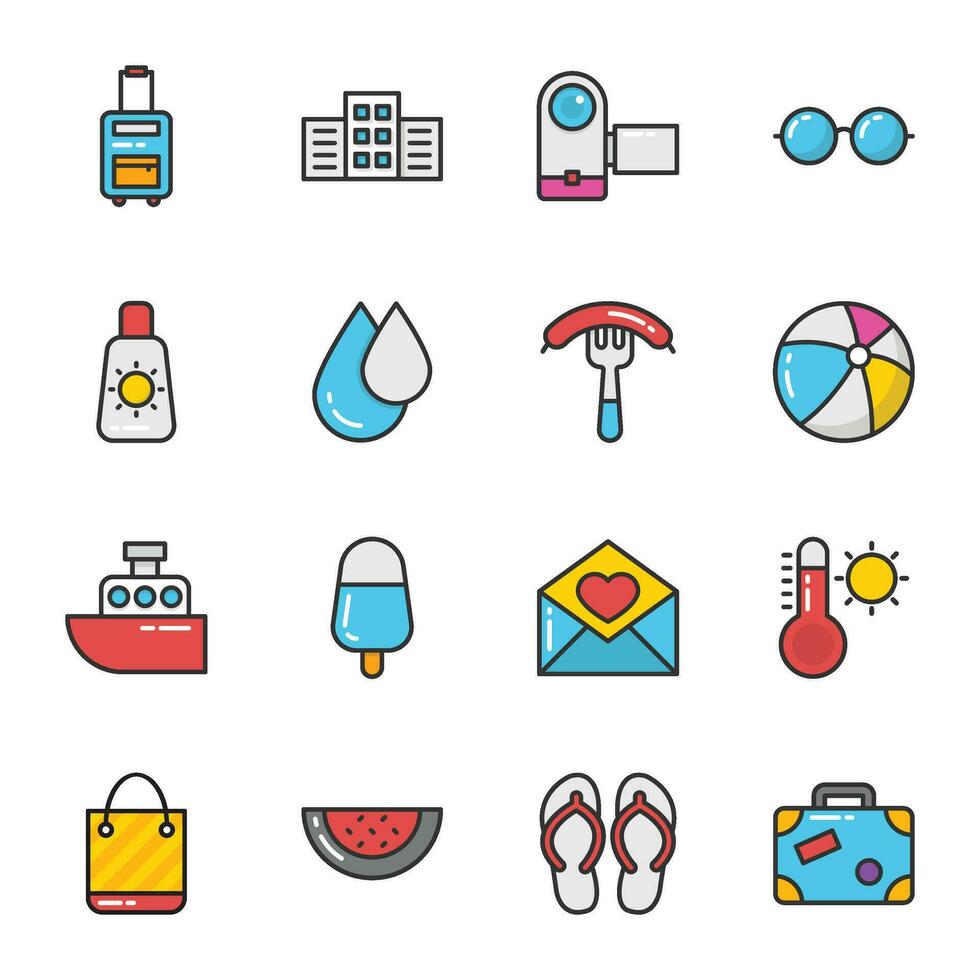 Hotel And Travel Flat Icons Set vector