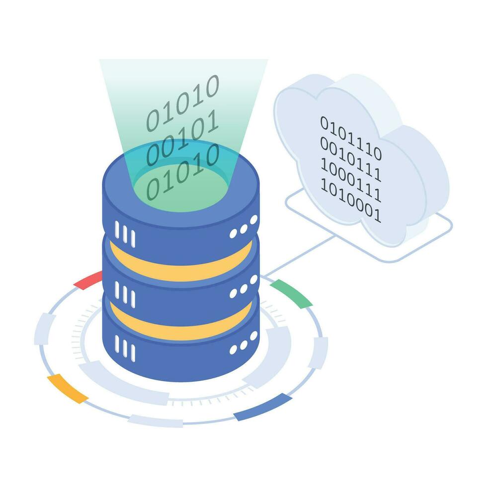 paquete de datos servidores isométrica íconos vector