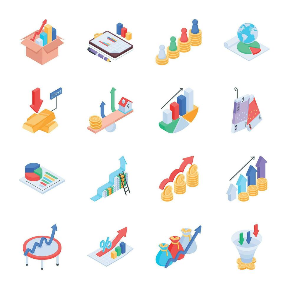 Bundle of Financial Market Isometric Icons vector