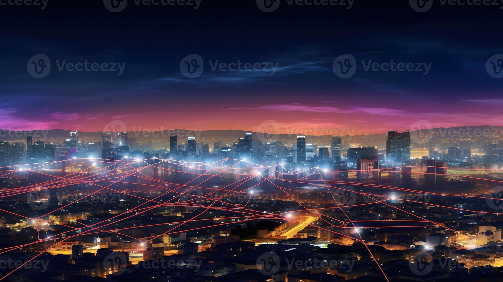 digital network connection and lines of city , photo