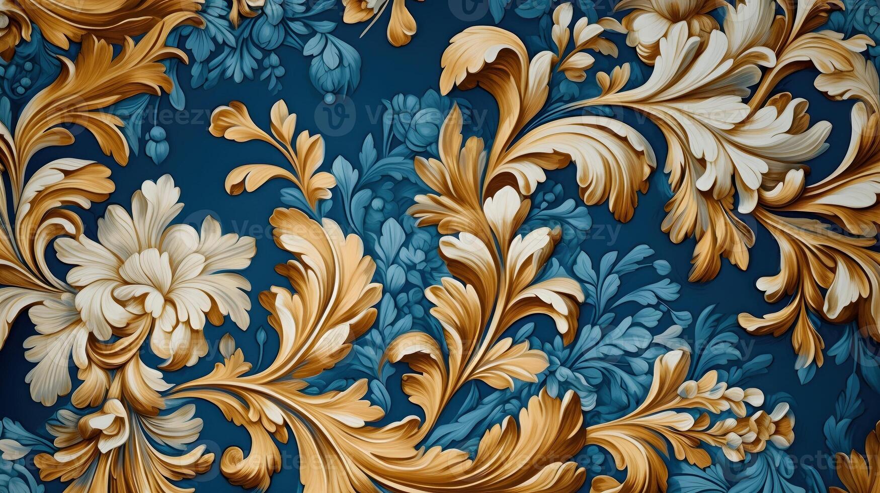 Blue and Gold abstract floral background , photo