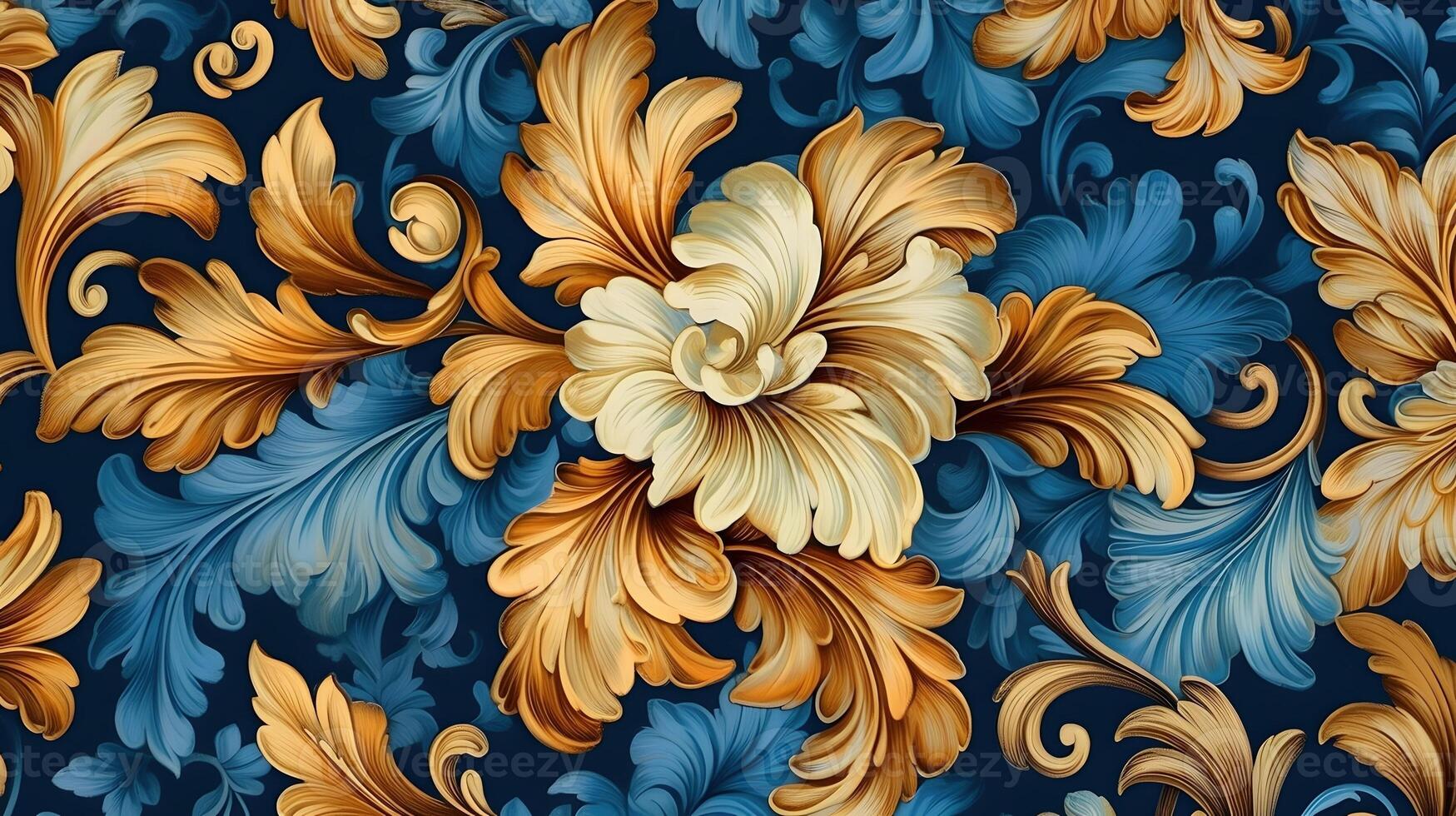 Blue and Gold abstract floral background , photo