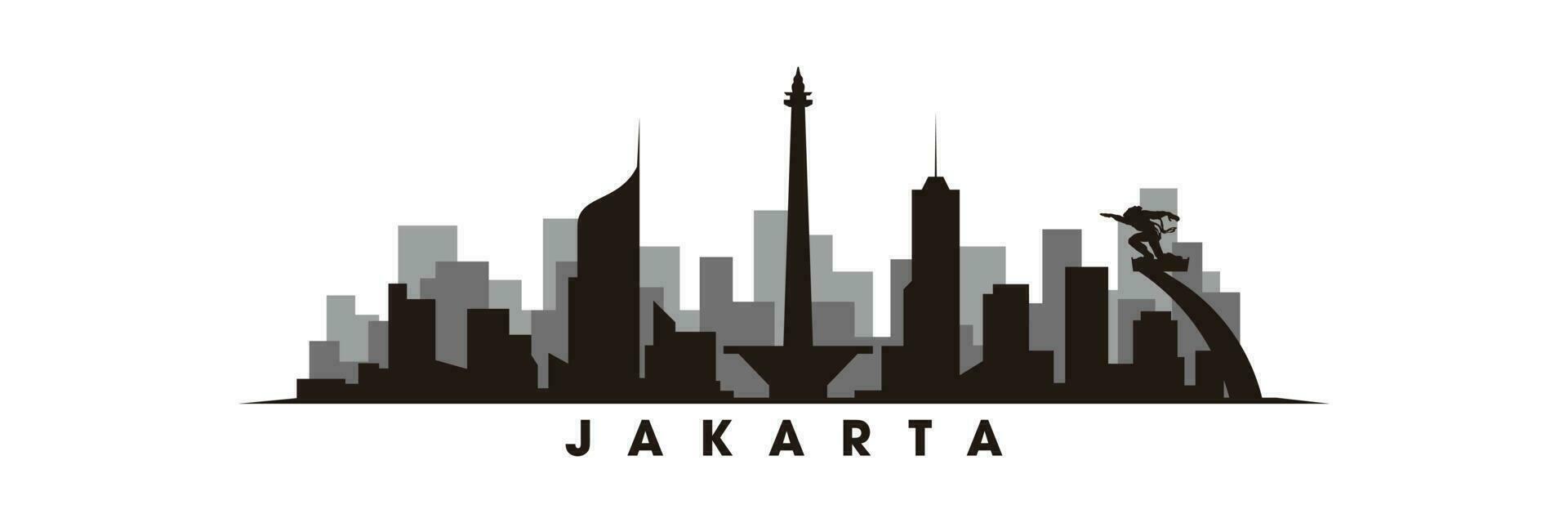 Jakarta skyline and landmarks silhouette vector
