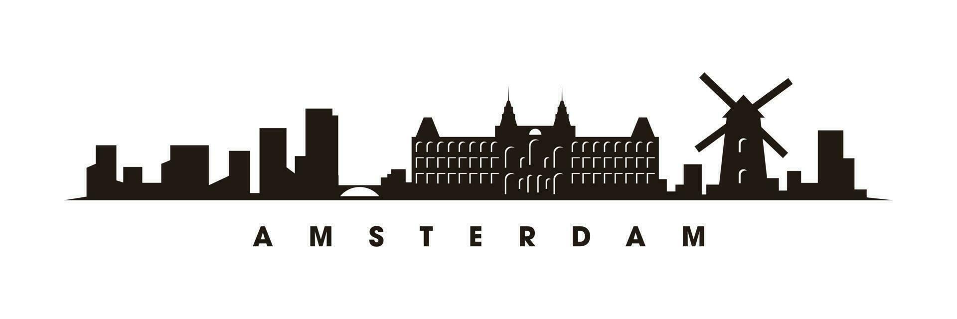 Amsterdam skyline and landmarks silhouette vector