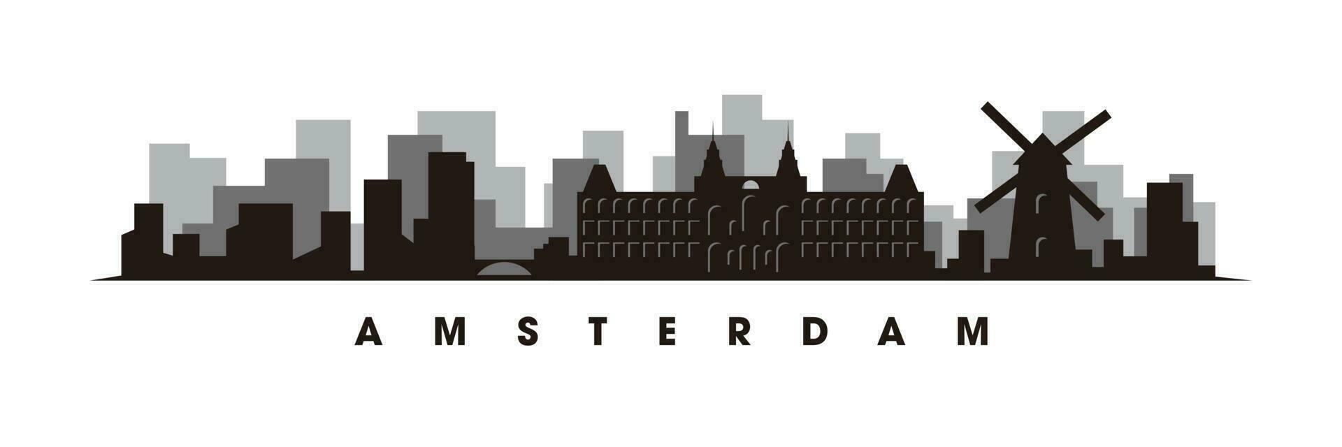 Amsterdam skyline and landmarks silhouette vector