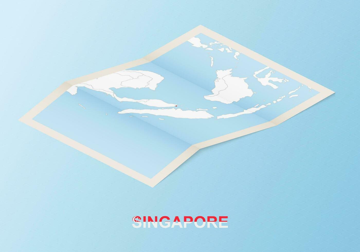 Folded paper map of Singapore with neighboring countries in isometric style. vector