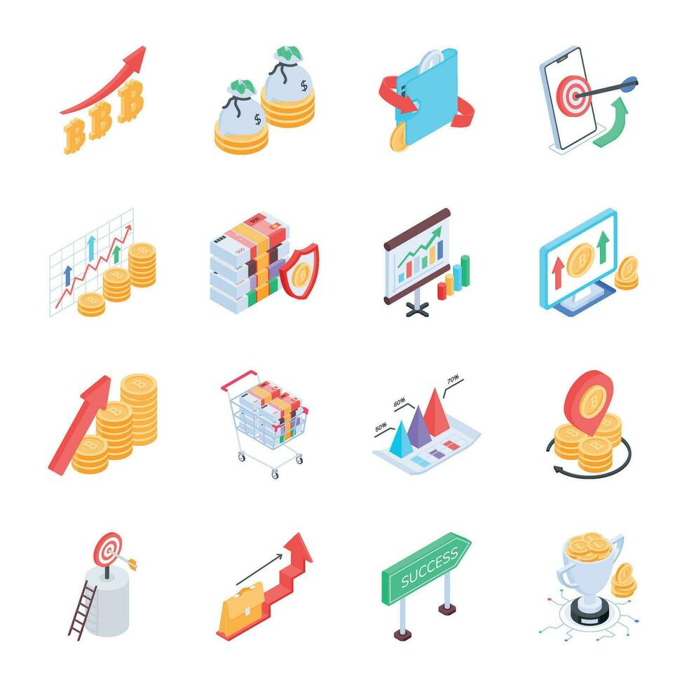 Pack of Business and Finance Isometric Icons vector