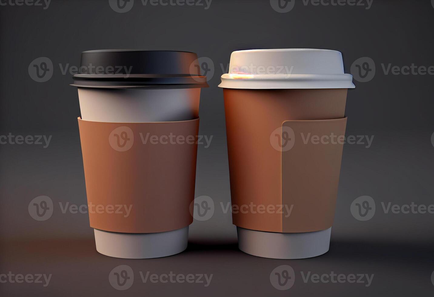 3d two paper coffee cups isolated , take away coffee cups. photo