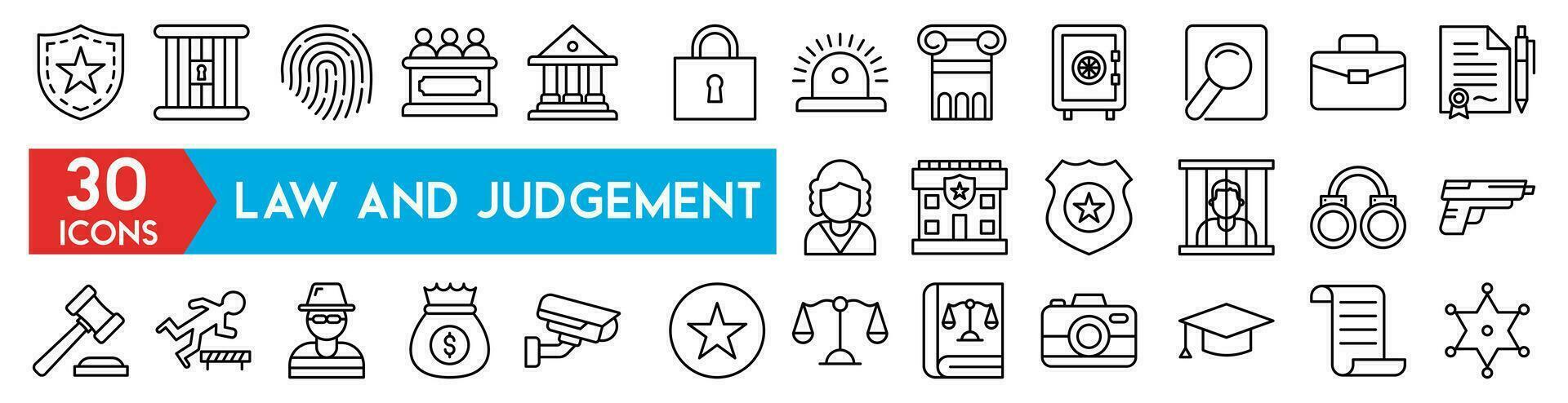 Law and Judgement line icons. Justice, Court of law and Government vector linear icon set.