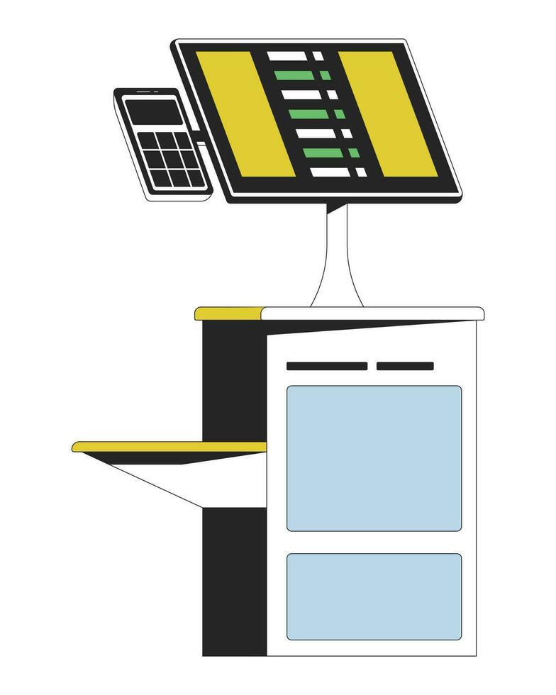 Self service terminal flat line color isolated vector object. Scan, pack and pay. Editable clip art image on white background. Simple outline cartoon spot illustration for web design