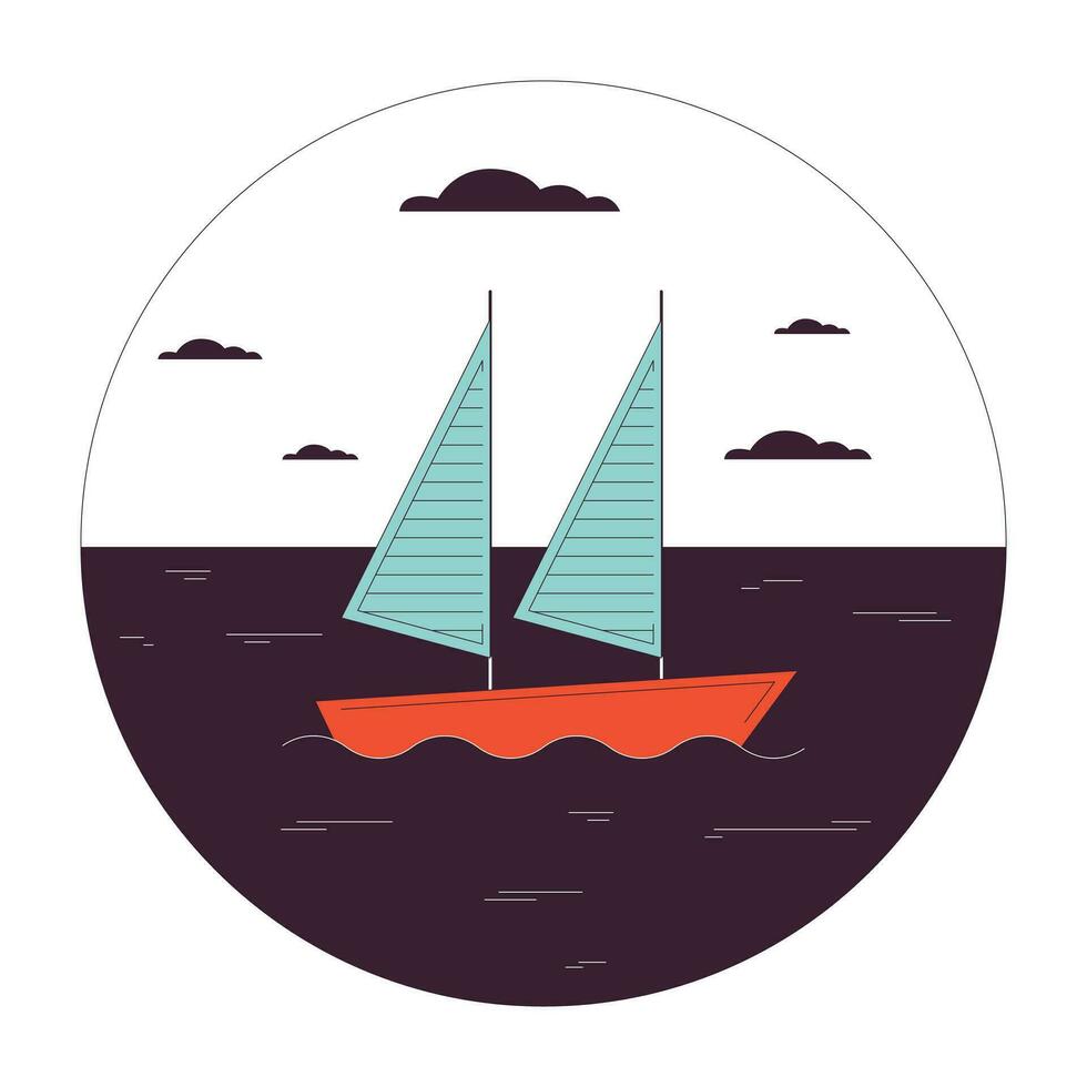 Sailboat on water flat line vector spot illustration. Yacht ocean. Sea boating 2D cartoon outline circle seascape on white for web UI design. Yachting sport editable isolated colorful hero image