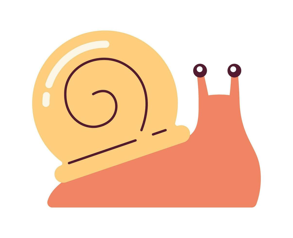 Snail with big golden spiral shell semi flat colour vector object. Editable cartoon clip art icon on white background. Simple spot illustration for web graphic design