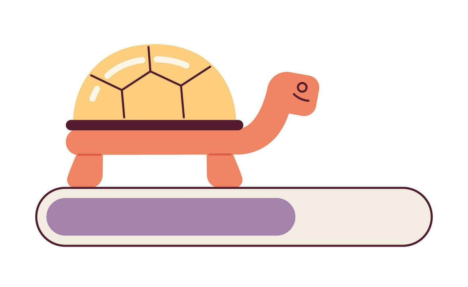 Pretty small golden turtle on loading bar vector illustration. Exotic animal. Web loader ui ux. Please wait. Graphical user interface. Cartoon flat design on white background