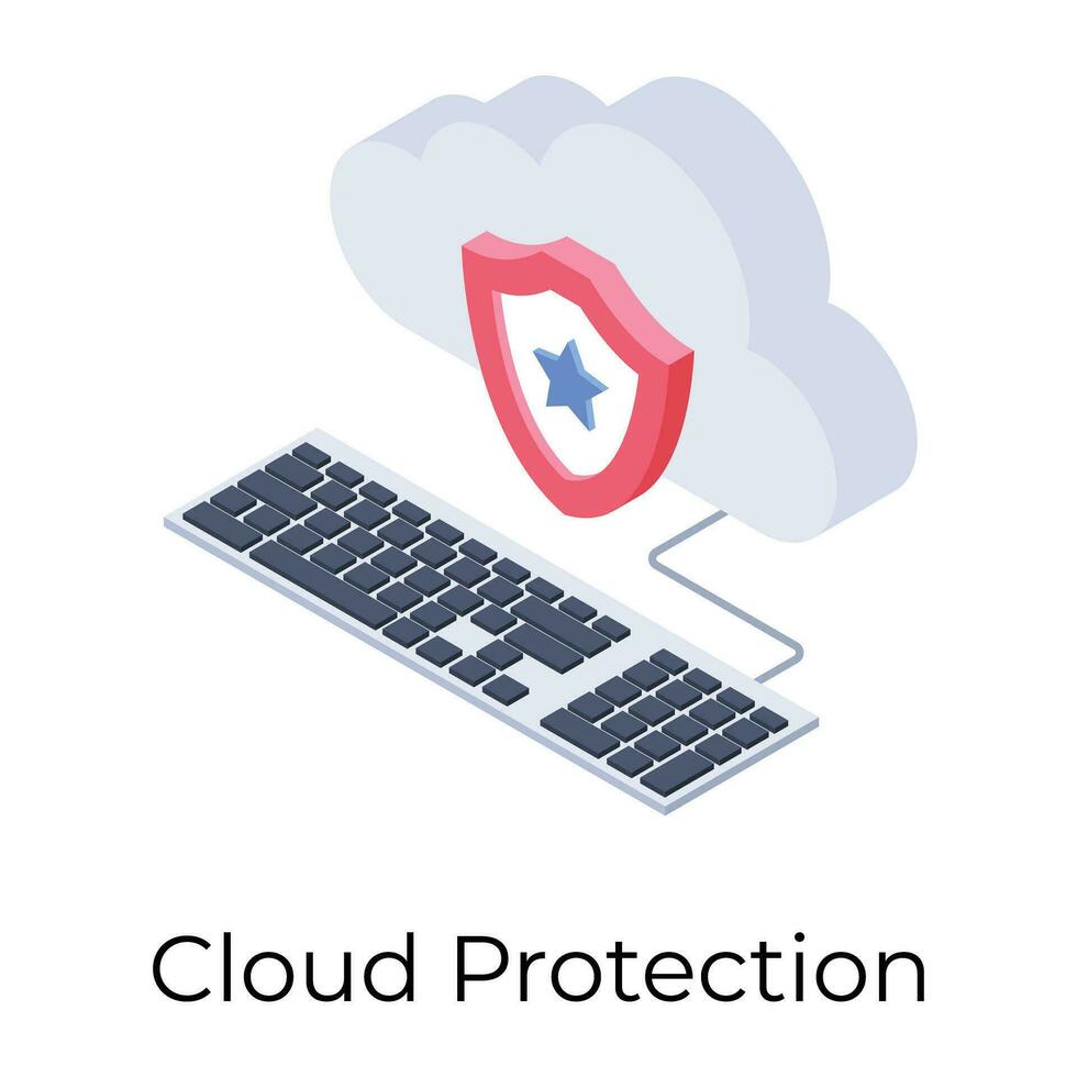 Cloud protection icon in isometric design. vector