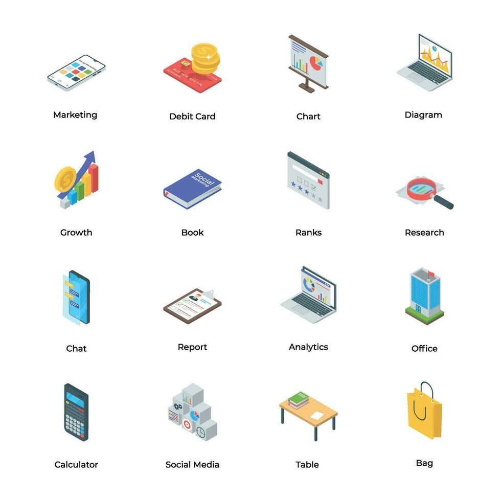 Set of Digital Marketing Isometric Icons vector