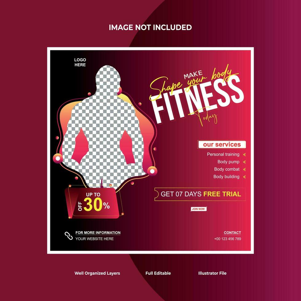 gym and fitness social media banner template vector