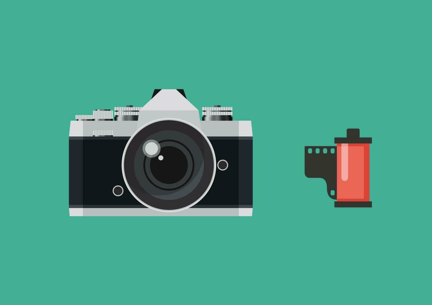 Retro camera with film roll in a flat style vector