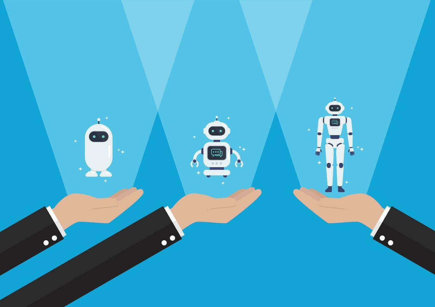 Hands are showing android robots vector