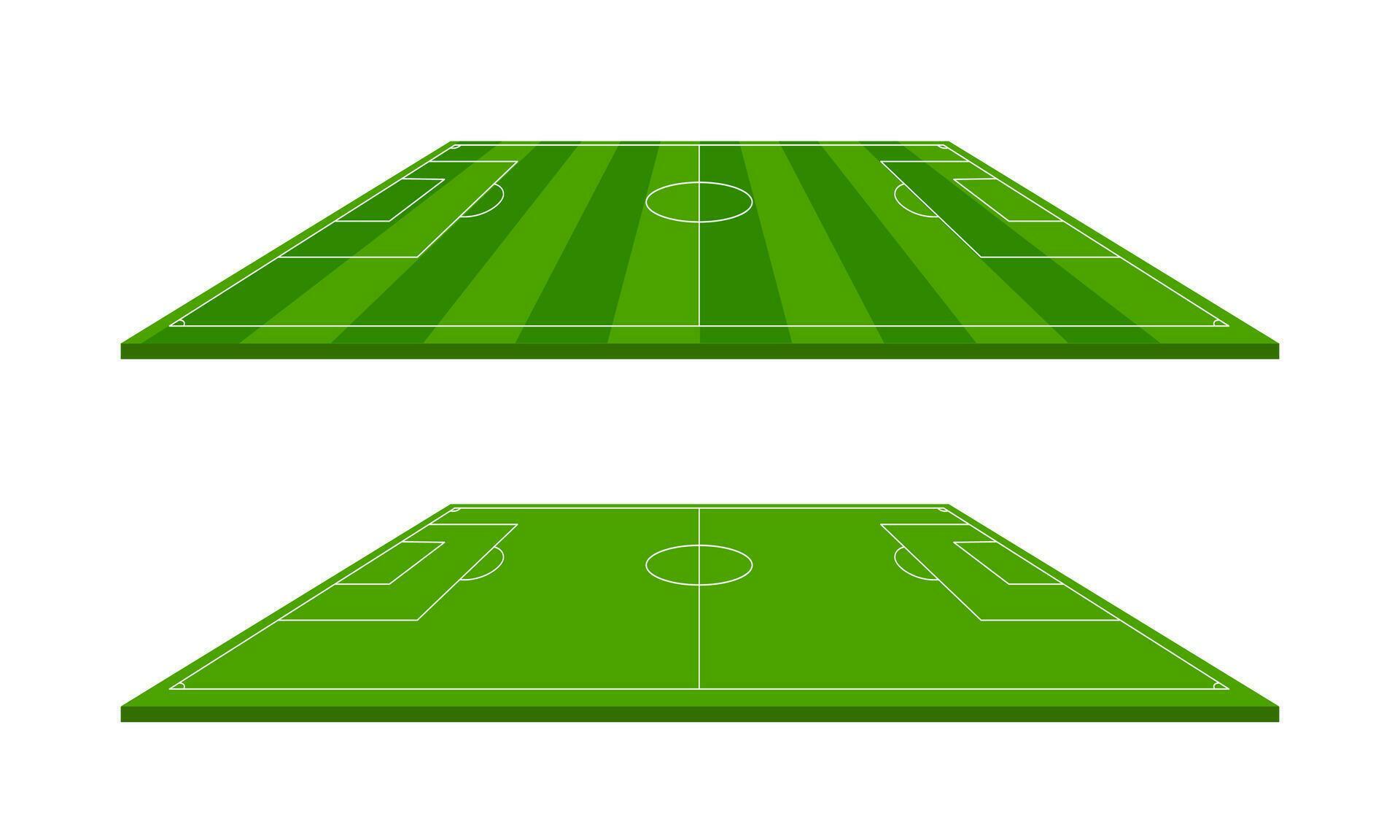 Two soccer or football fields, side view. Perspective elements. Vector