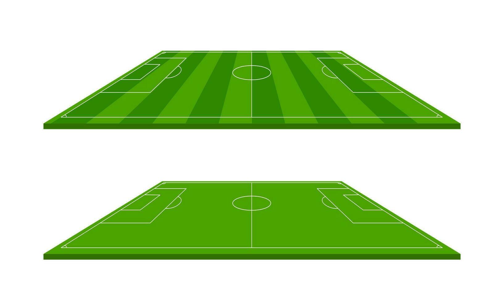 Two soccer or football fields, side view. Perspective elements. Vector illustration.
