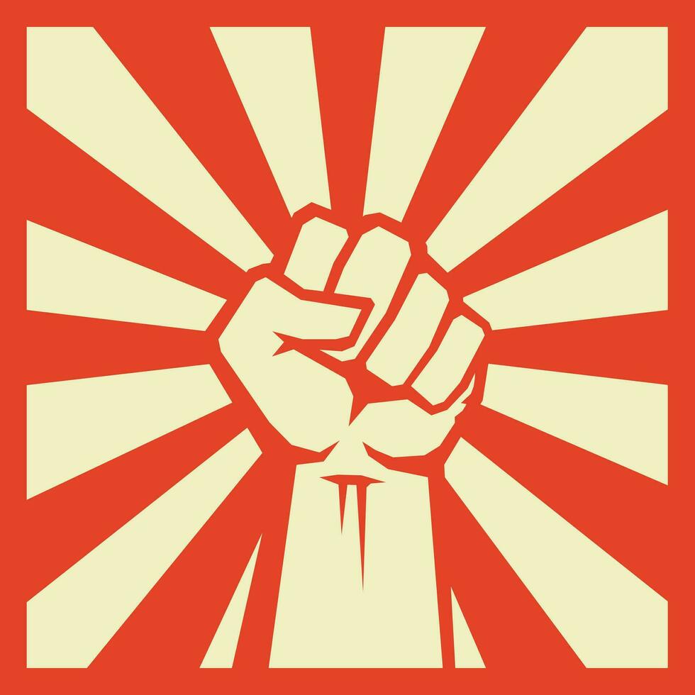 Retro hand drawing. Raised fists symbolize people fighting for freedom. Vector illustration.