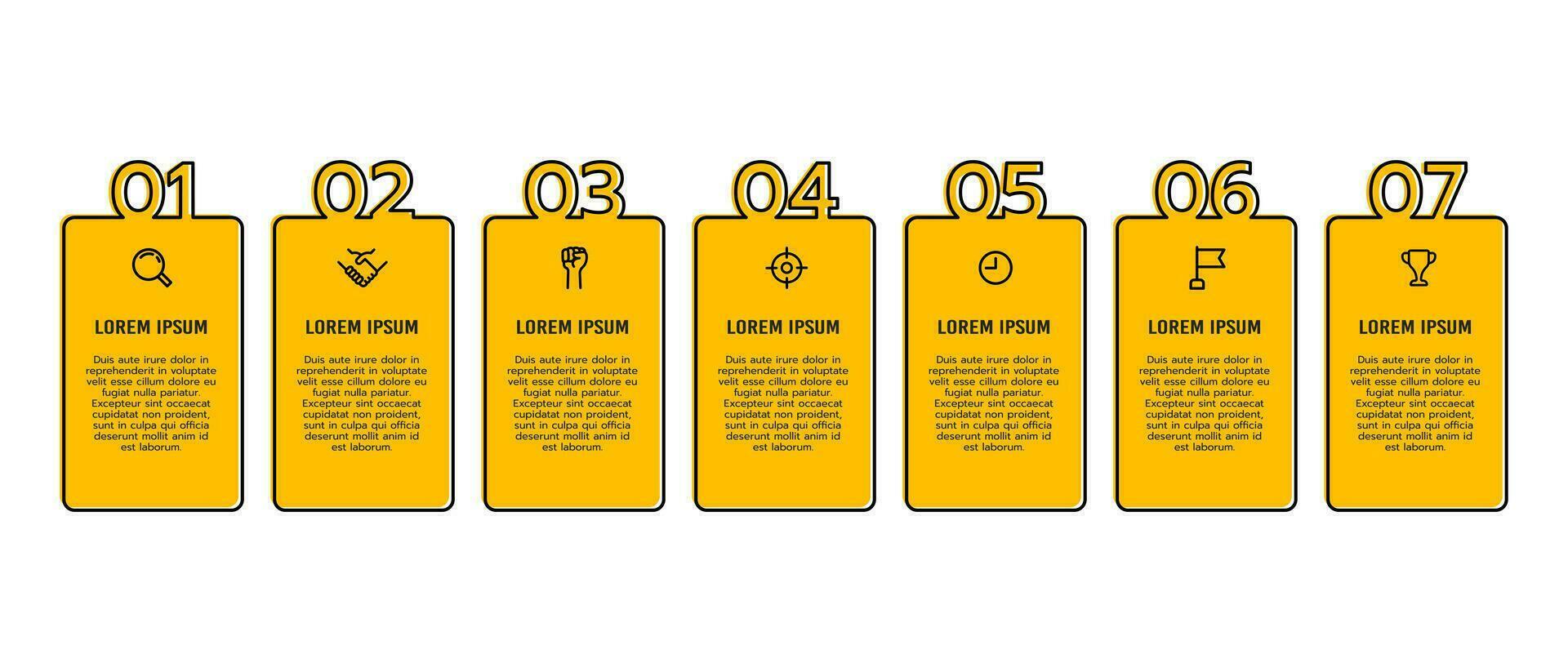 Yellow block infographic with 7 options or steps. Infographic Rectangle Frame Numbers. Vector illustration.