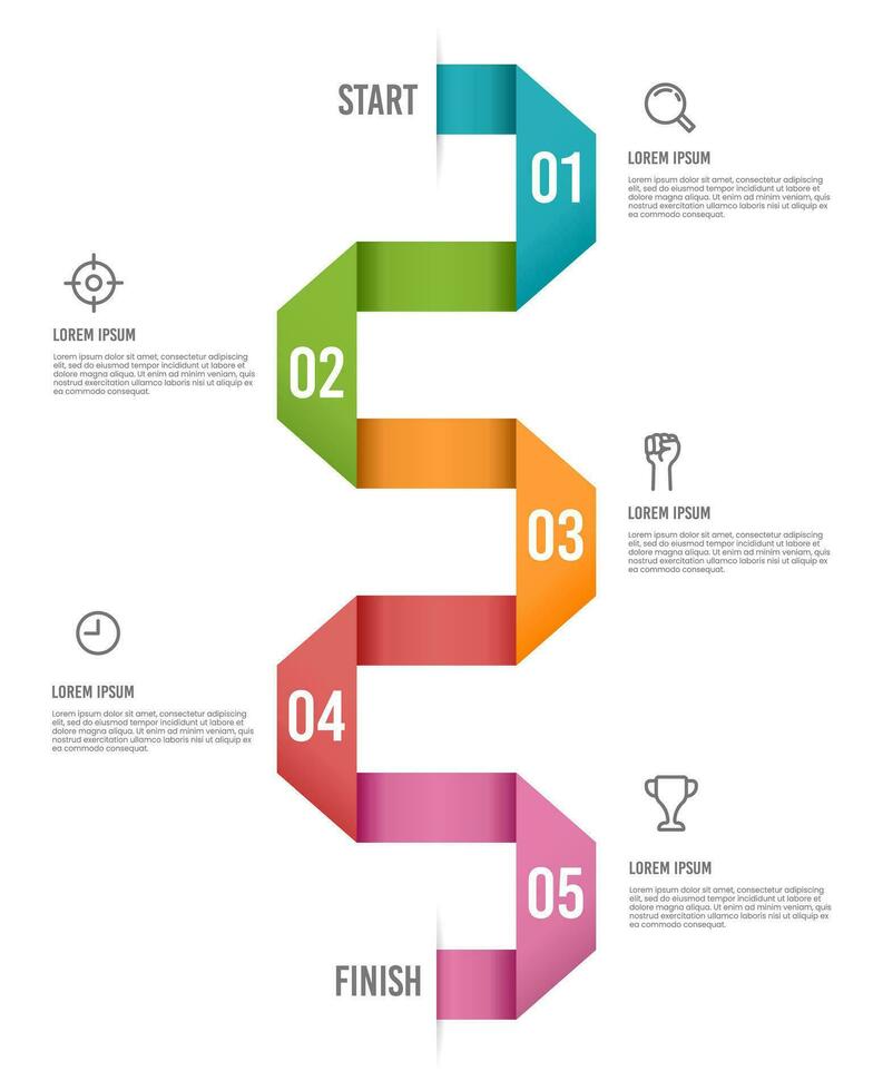 infografía diseño modelo. cronograma con 5 5 pasos empieza a finalizar. negocio presentación. vector ilustración.