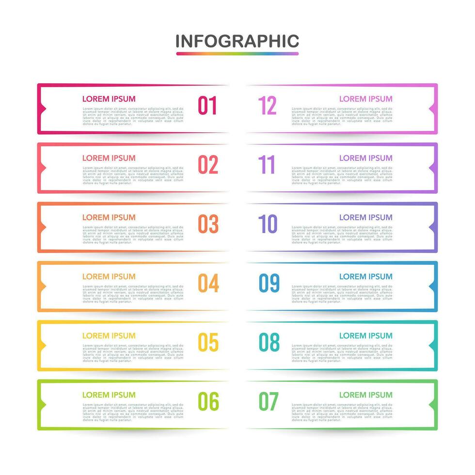 12-month timeline business report infographic labels template. Business presentation, Roadmap, Milestone. Vector illustration.