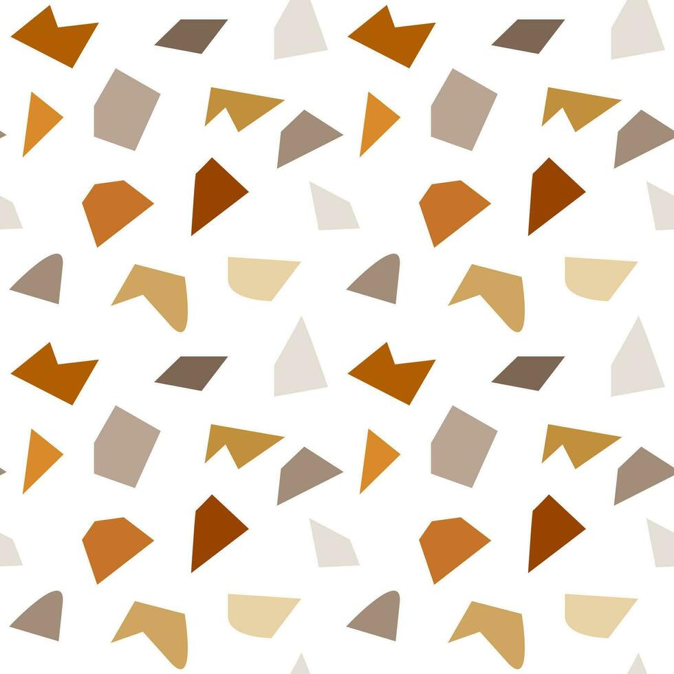 Seamless pattern, abstract geometric patches of brown and beige shades on a white background. Print, textile, background vector