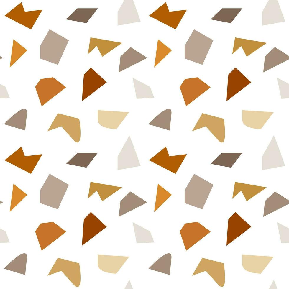 Seamless pattern, abstract geometric patches of brown and beige shades on a white background. Print, textile, background vector