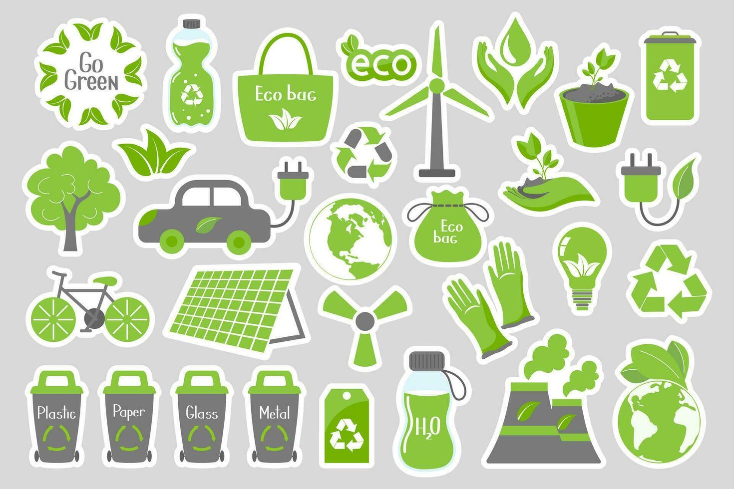 grande conjunto de ecología iconos colección de plano diseño eco conceptos. iconos, pegatinas, vector