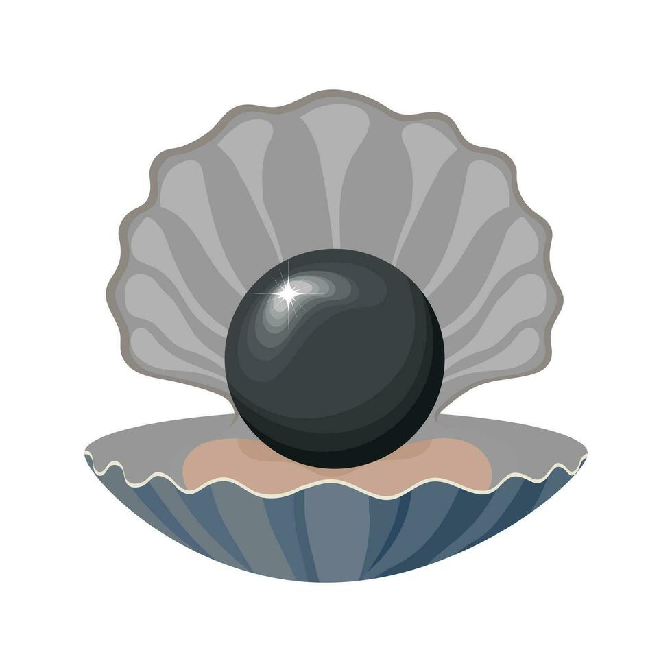 Illustration, cute black pearl in a sea shell on a white background . Print, poster, bedroom decor, clip art vector