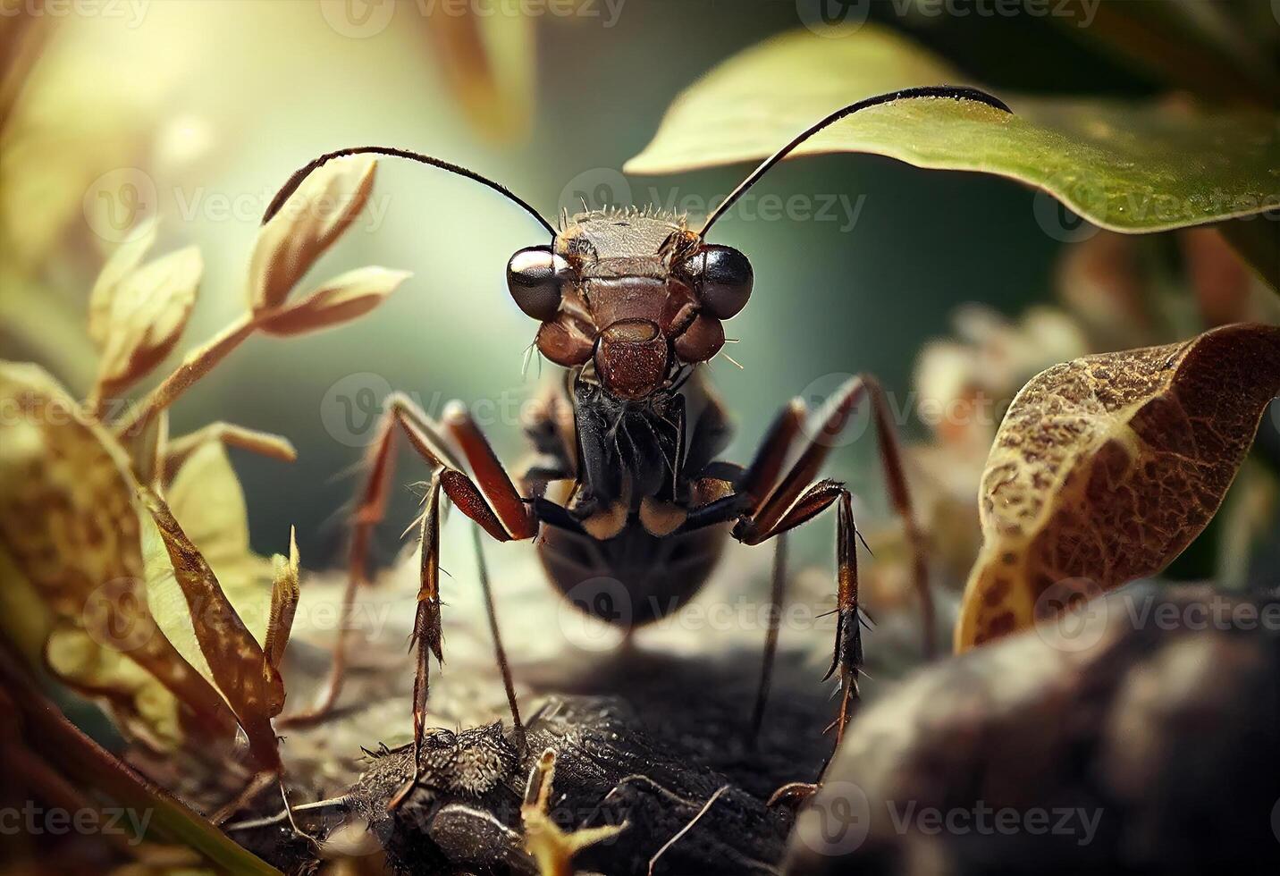 Ant in the forest in the wild, summer day. photo