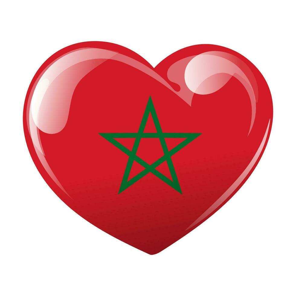 Flag of Morocco in the shape of a heart. Heart with flag of Morocco. 3d illustration, political banner, vector