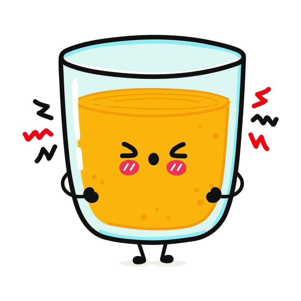 Angry glass of juice character. Vector hand drawn cartoon kawaii character illustration icon. Isolated on white background. Sad glass of juice character concept