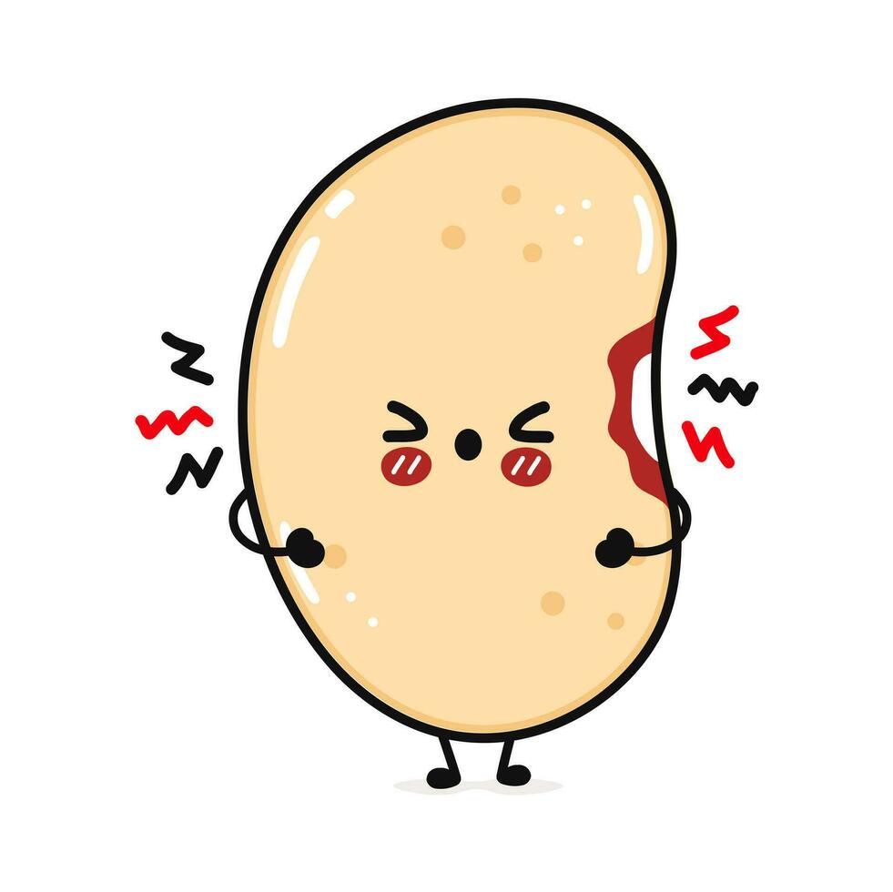 Angry Bean character. Vector hand drawn cartoon kawaii character illustration icon. Isolated on white background. Sad soy Bean character concept