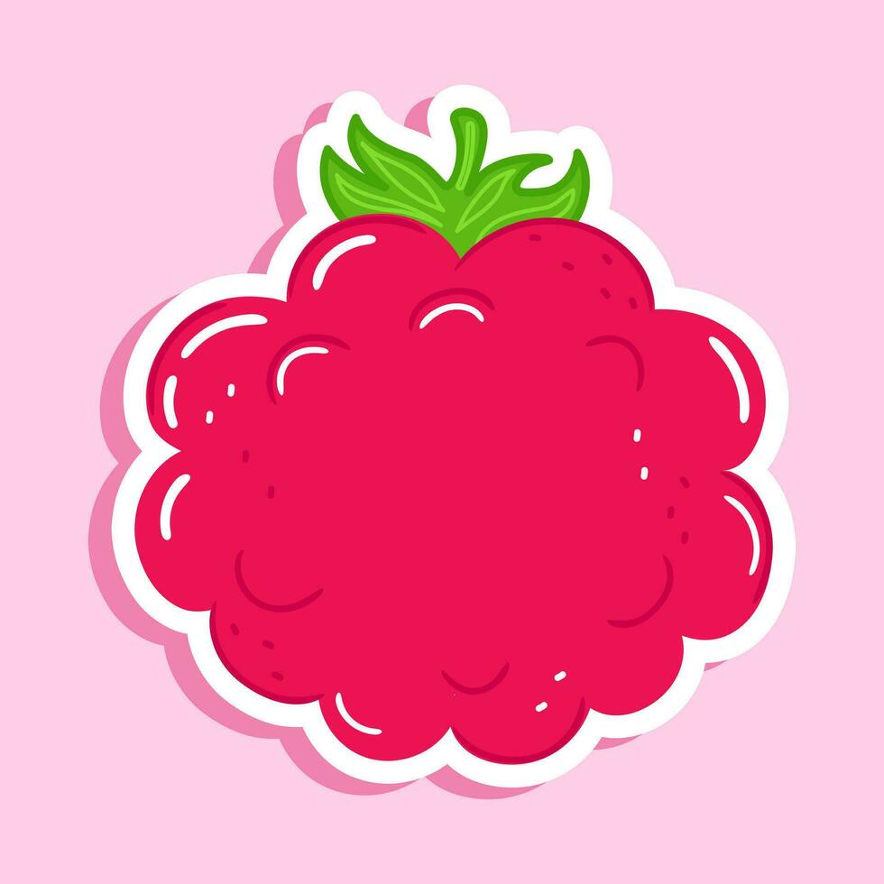 Raspberries sticker character. Vector hand drawn cartoon kawaii character illustration icon. Isolated on pink background. Raspberries character concept