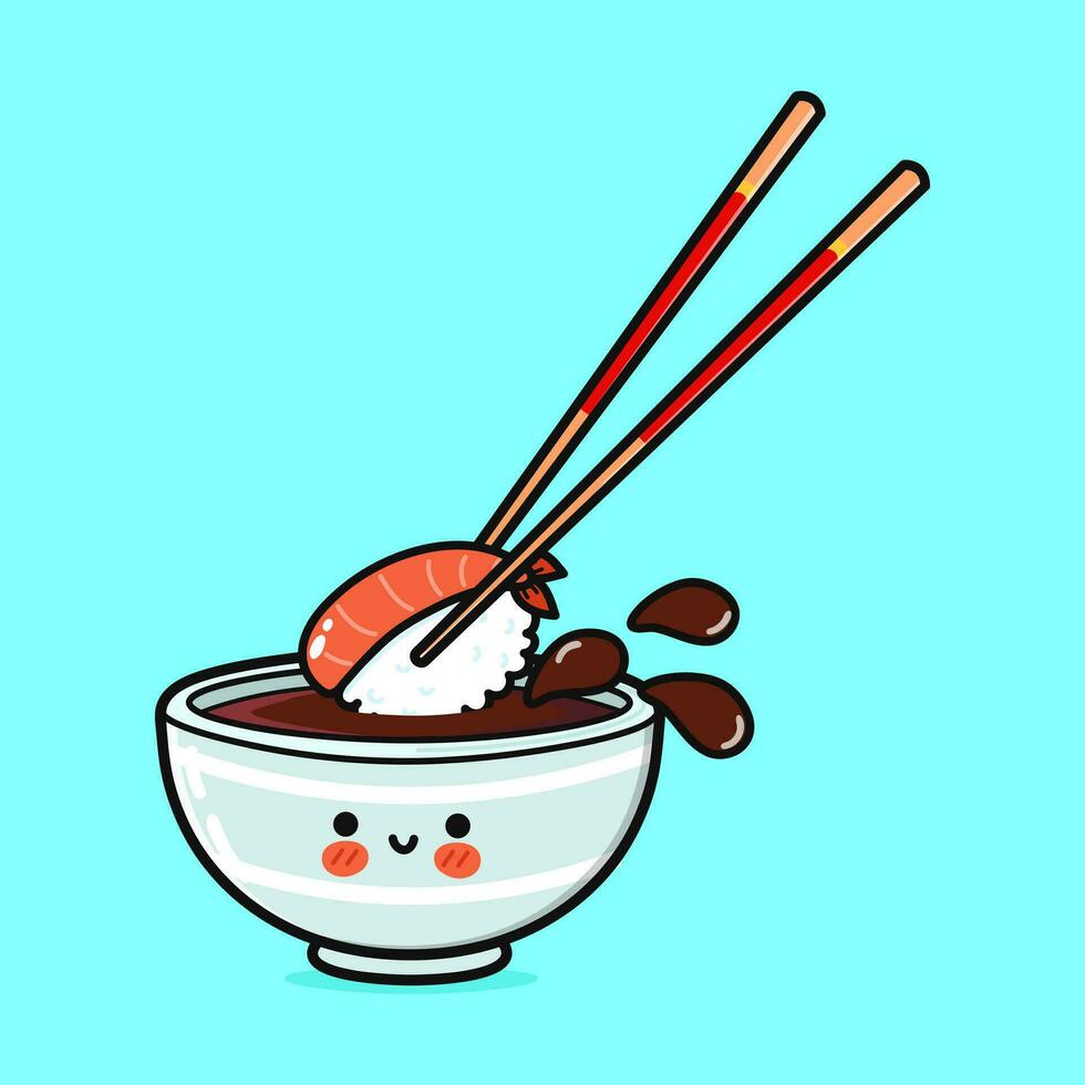 linda gracioso cuenco de soja salsa. vector mano dibujado dibujos animados kawaii personaje ilustración icono. aislado en azul antecedentes. cuenco de soja salsa personaje concepto