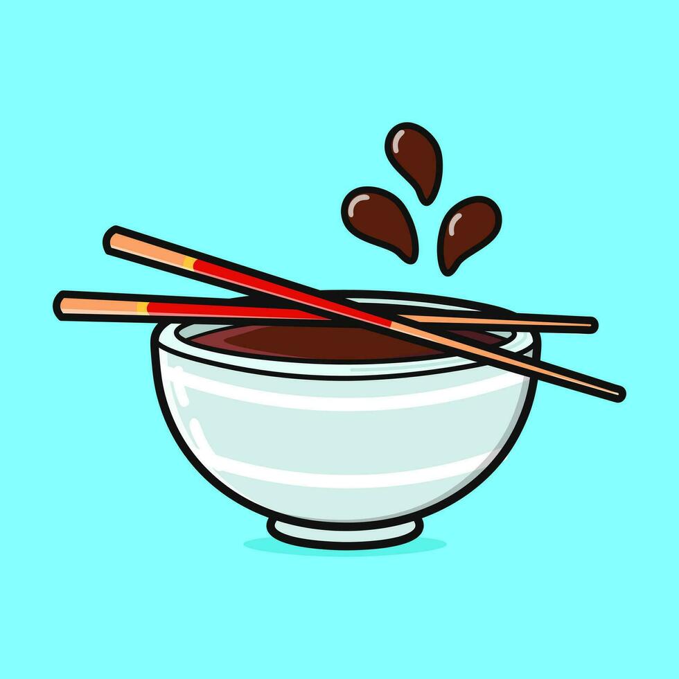 Cute funny Bowl of soy sauce. Vector hand drawn cartoon kawaii character illustration icon. Isolated on blue background. Bowl of soy sauce character concept