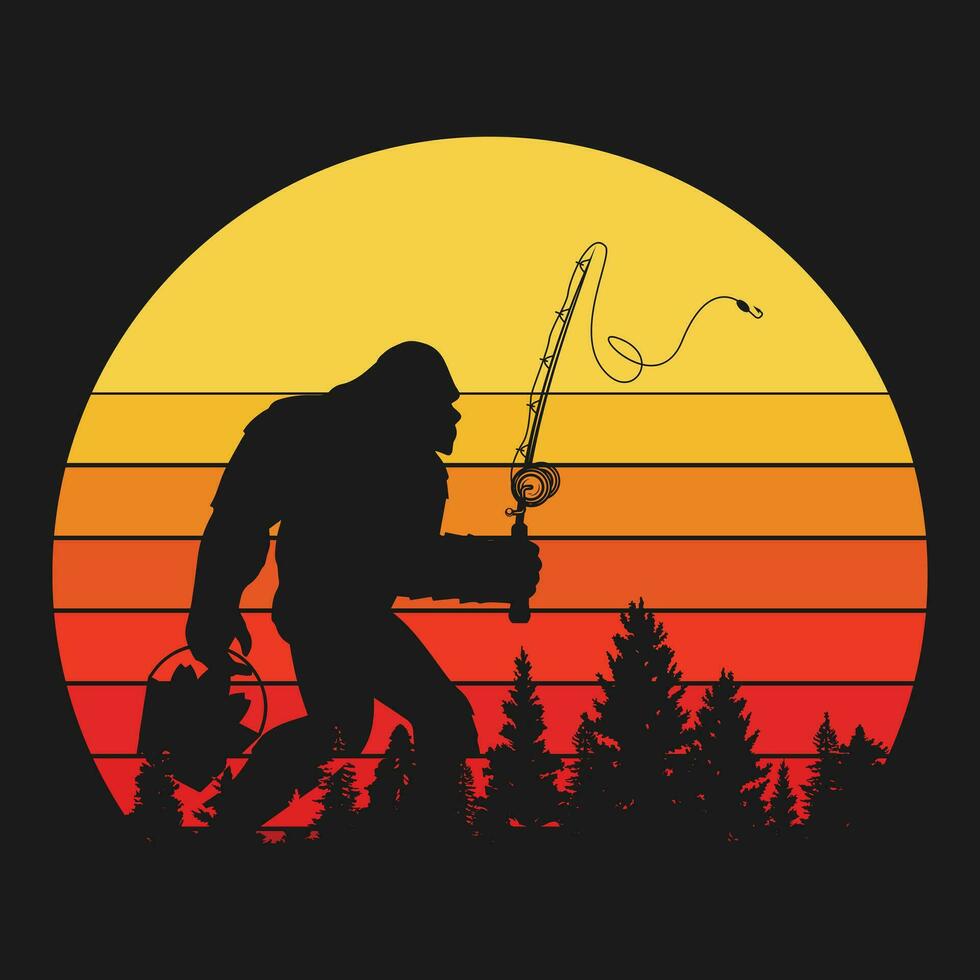 Bass Fishing Funny gift Bigfoot in Trucker Hat Retro Graphic T