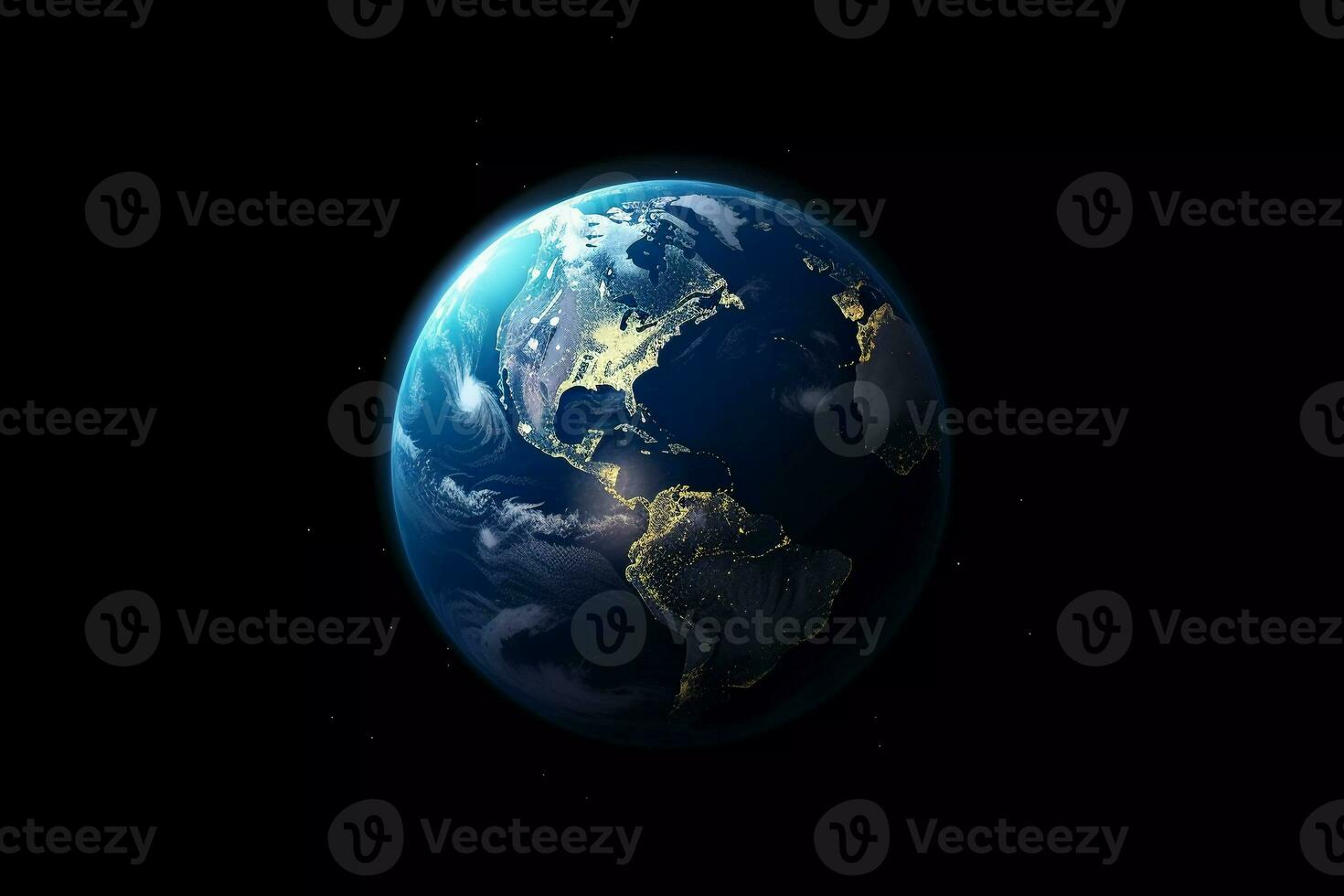 Ai genarated  planet earth with the city lights on it photo