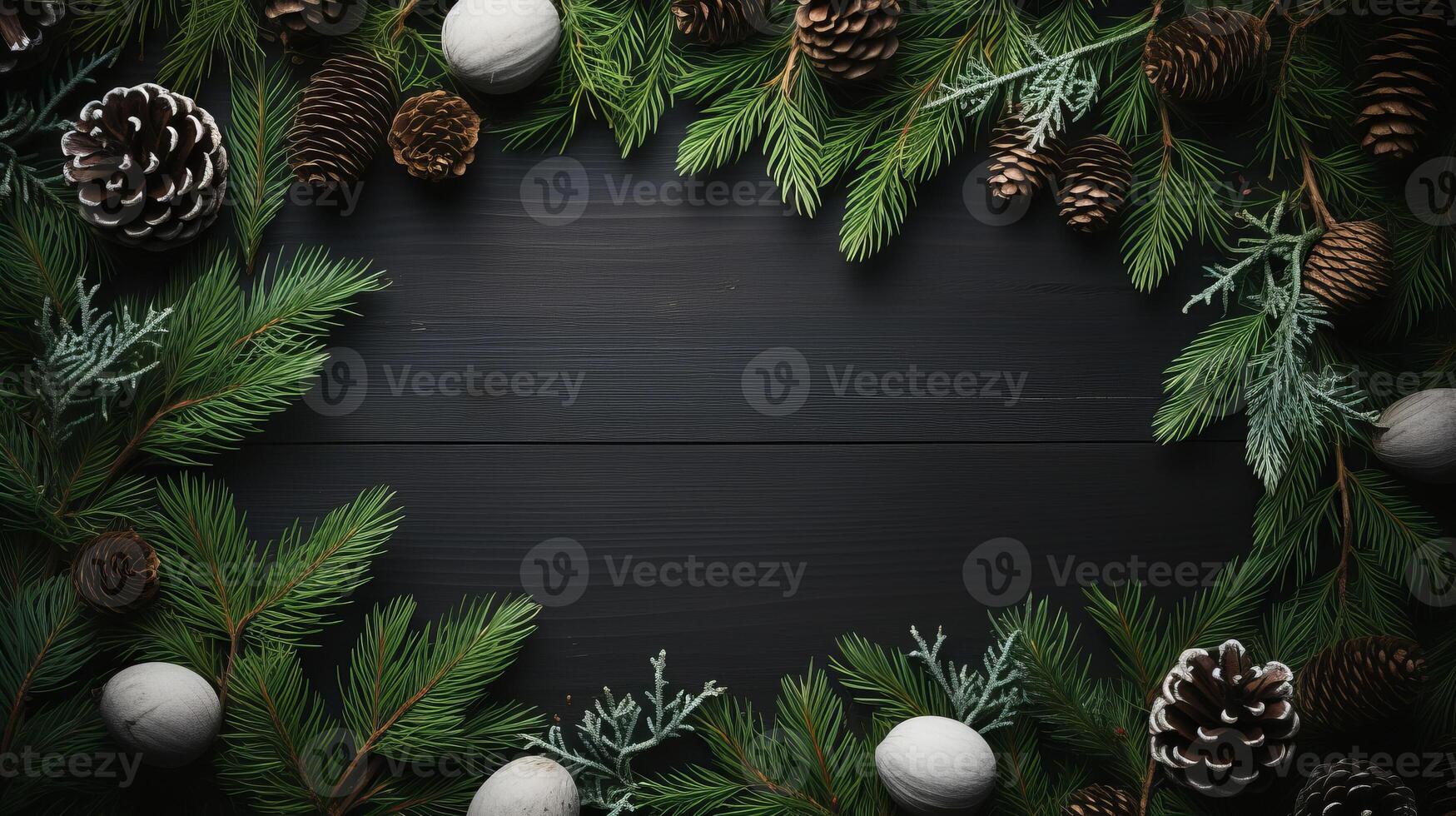 pine fir branches surrounded by a blank white board under a tree, in the style of texture rich compositions. photo