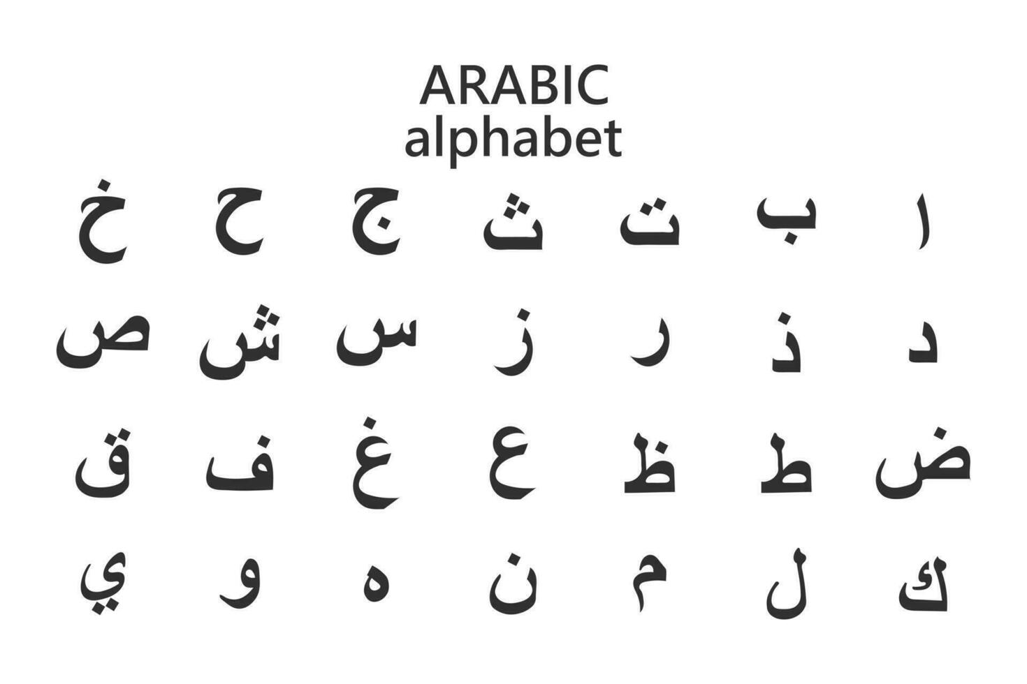 Letters of the Arabic alphabet on a white background. Illustration, vector