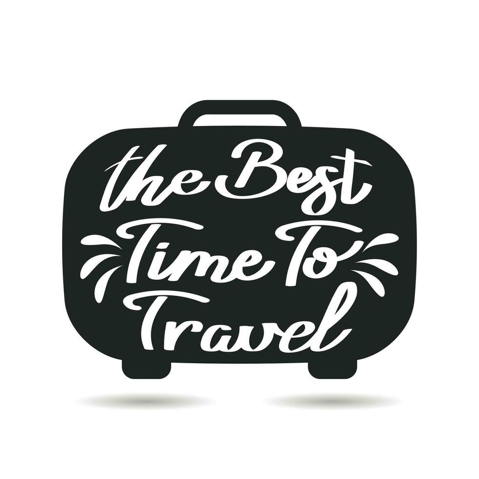 Best time to travel, lettering on tourist's suitcase. Summer illustration, logo, t-shirt print, vector