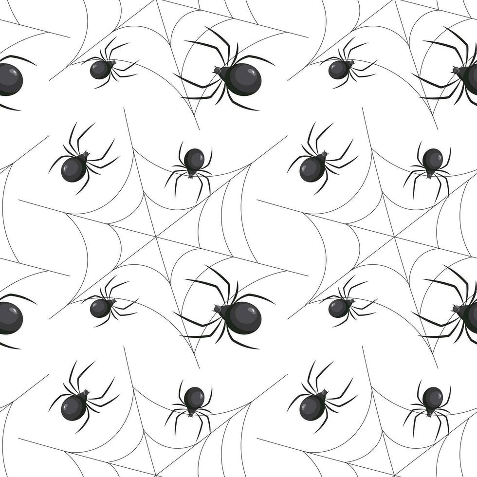 Seamless pattern, spiders in the web. Insects on a white background. Illustration, background, vector