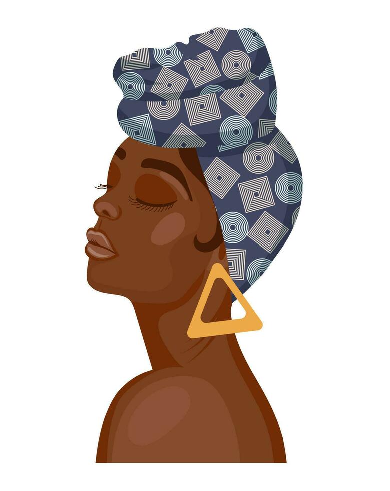 Portrait of a beautiful African woman in a national headdress in profile. Illustration, vector