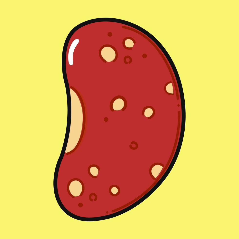 Red Bean character. Vector hand drawn cartoon kawaii character illustration icon. Isolated on yellow background. Soy Bean character concept